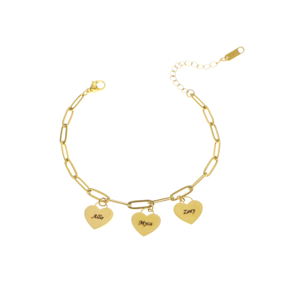 Custom Family Bracelet with Multiple Names and Heart Carvings