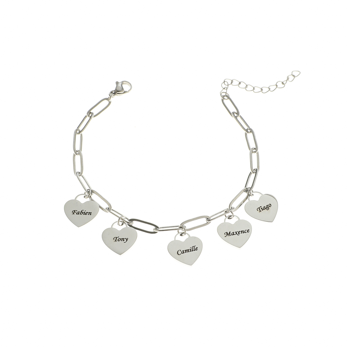 Custom Family Bracelet with Multiple Names and Heart Carvings
