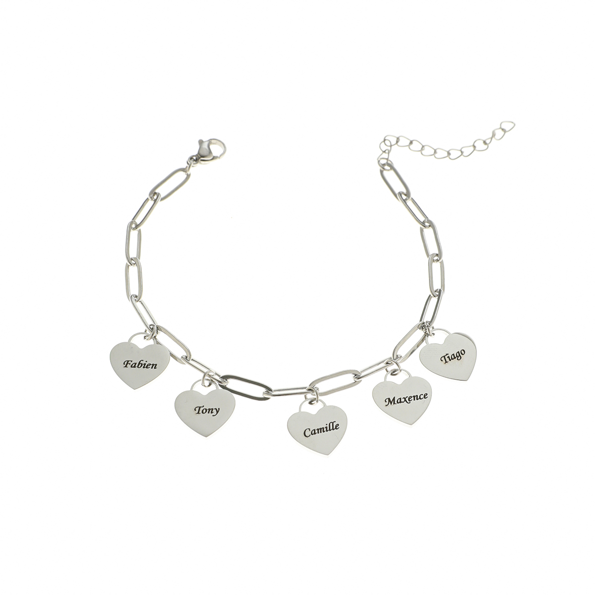 Custom Family Bracelet with Multiple Names and Heart Carvings