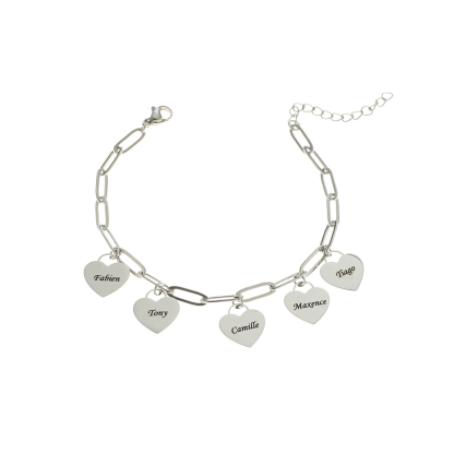 Custom Family Bracelet with Multiple Names and Heart Carvings