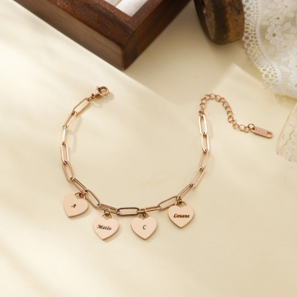 Custom Family Bracelet with Multiple Names and Heart Carvings