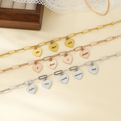 Custom Family Bracelet with Multiple Names and Heart Carvings