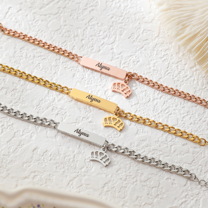 Custom Name-engraved Bracelet with Crown Pendant  