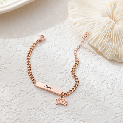 Custom Name-engraved Bracelet with Crown Pendant  