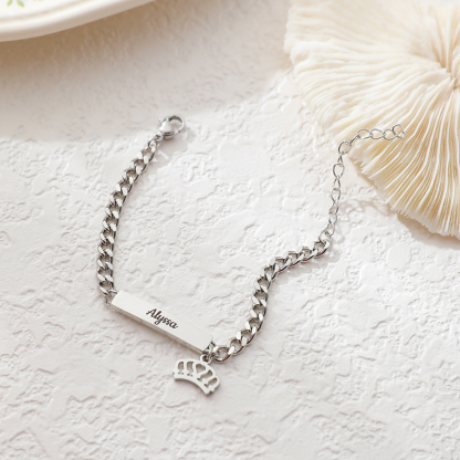 Custom Name-engraved Bracelet with Crown Pendant  
