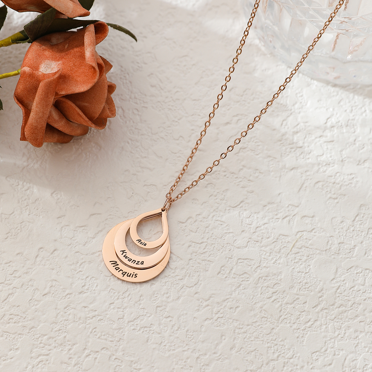 [Copy]Custom Name Brithstone Necklace with Three Interconnected Hearts