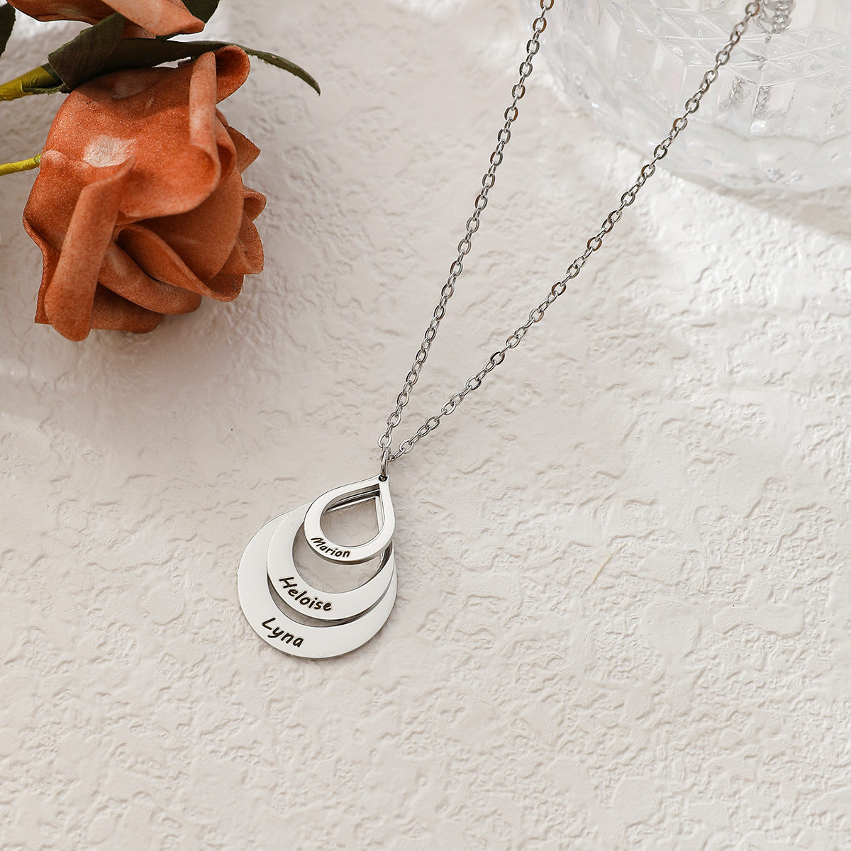 [Copy]Custom Name Brithstone Necklace with Three Interconnected Hearts