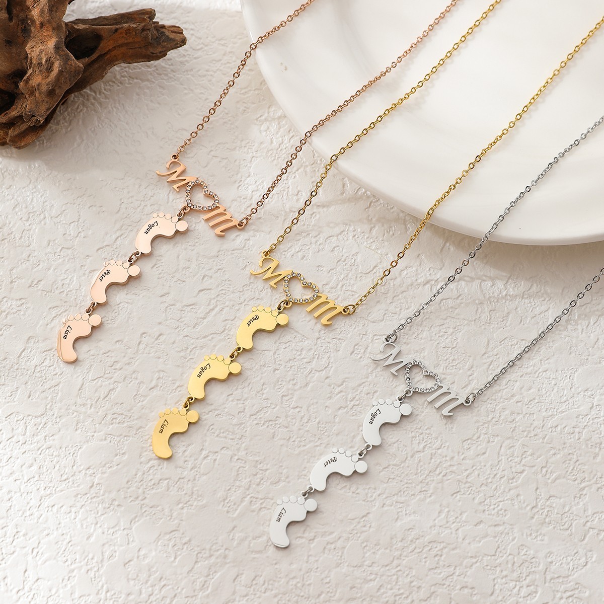 Custom Name Rhinestone Necklace For Mom And Baby