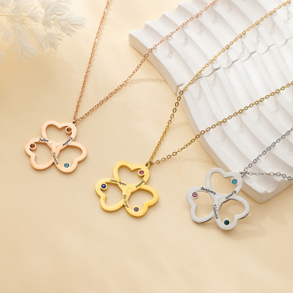 Clover Custom Necklace with Three Names and Birthstones