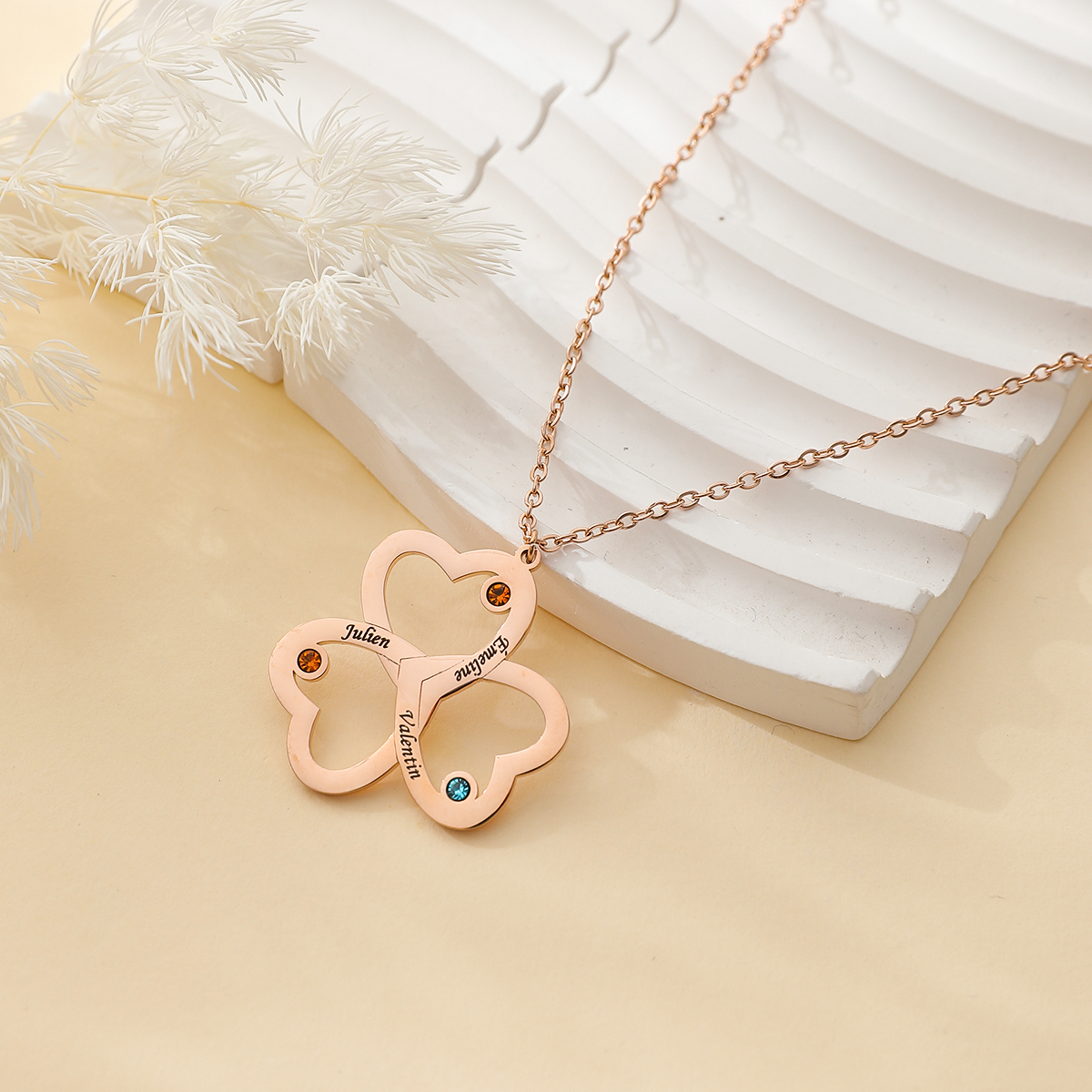Clover Custom Necklace with Three Names and Birthstones