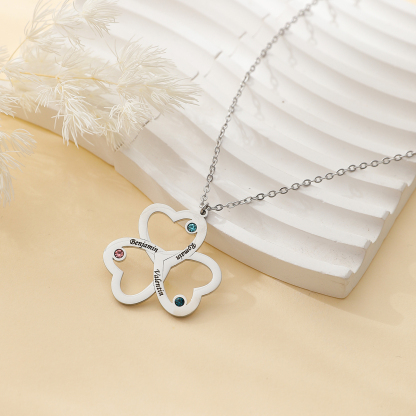 Clover Custom Necklace with Three Names and Birthstones