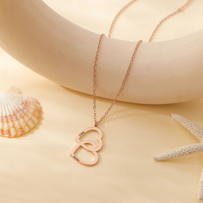 Double Heart Custom Name Engraved Necklace