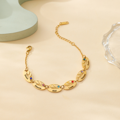 Custom Name Bracelet with brithstone in the Shape of Leaf Veins