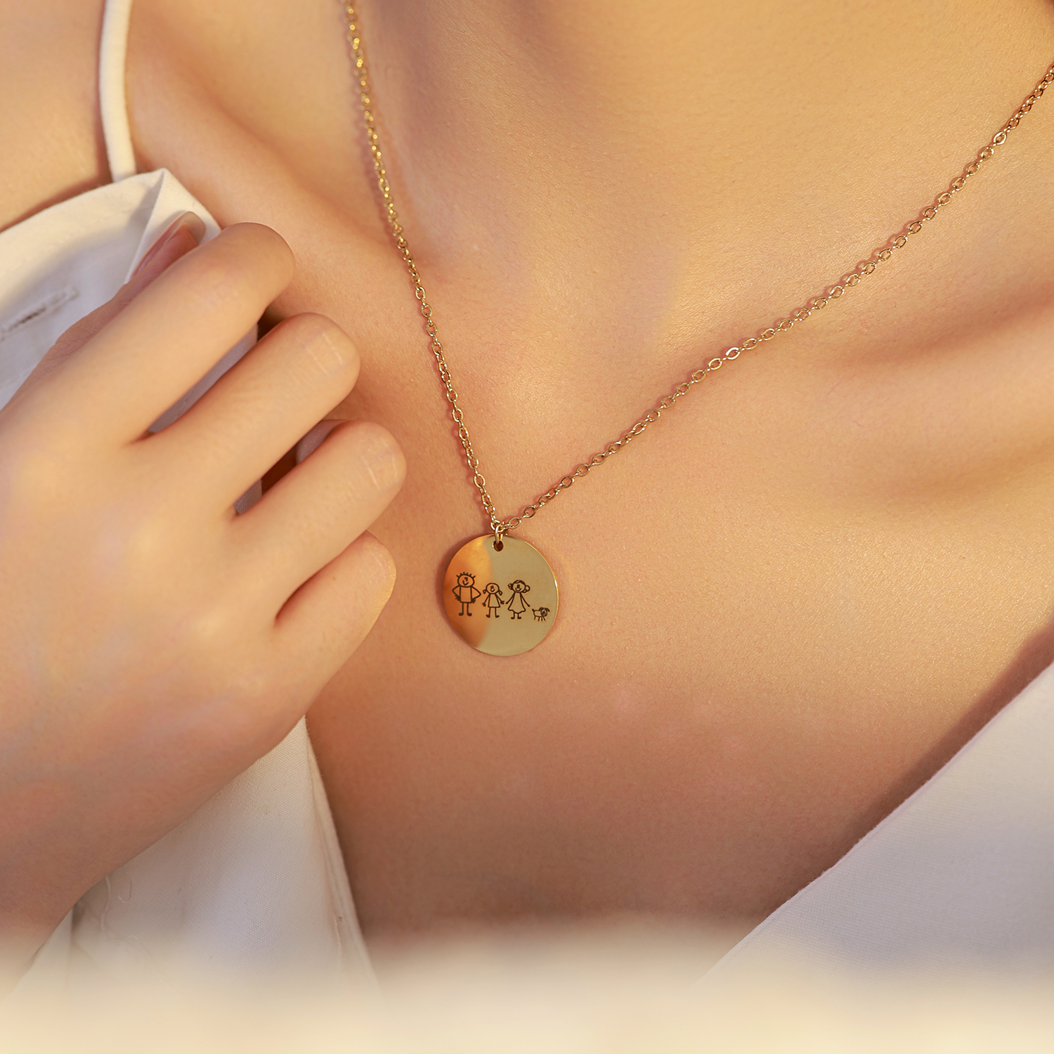 Custom Necklace with Simple Line Drawings of Family Members