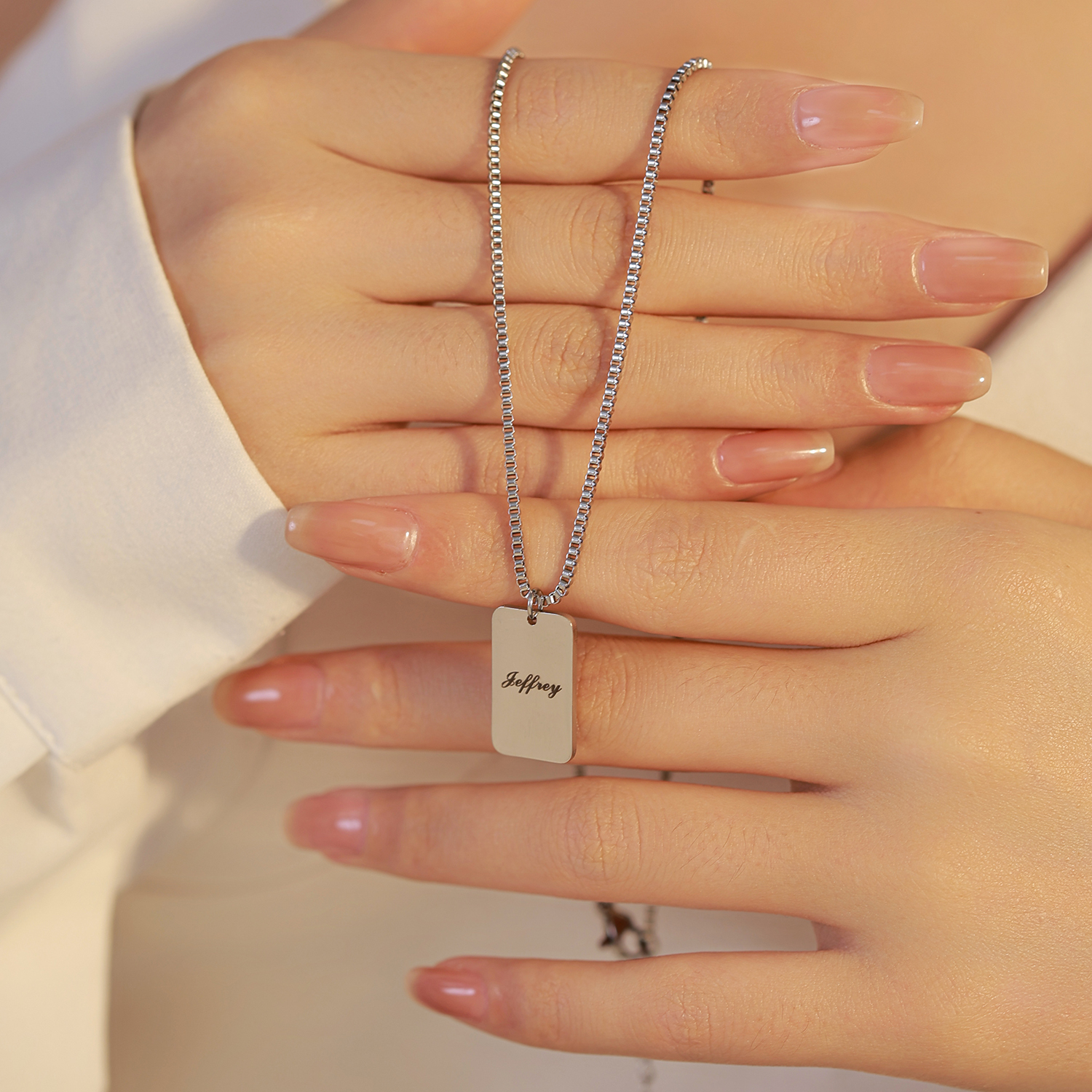 Custom Square-designed Necklace with Engraved Names or Phrases