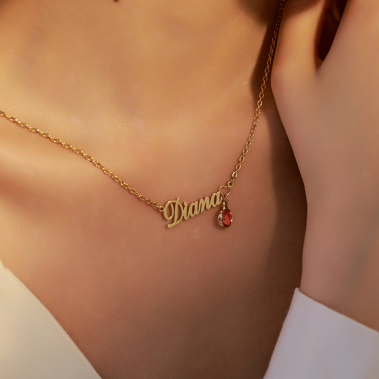 Custom Name and Birthstone Necklace For Anniversary Gift