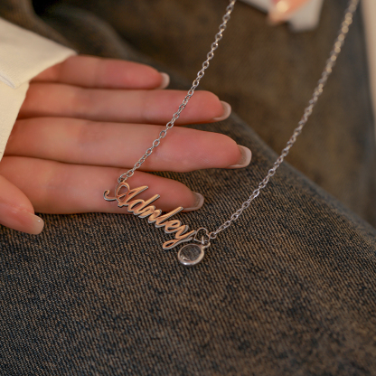 Custom Name and Birthstone Necklace For Anniversary Gift