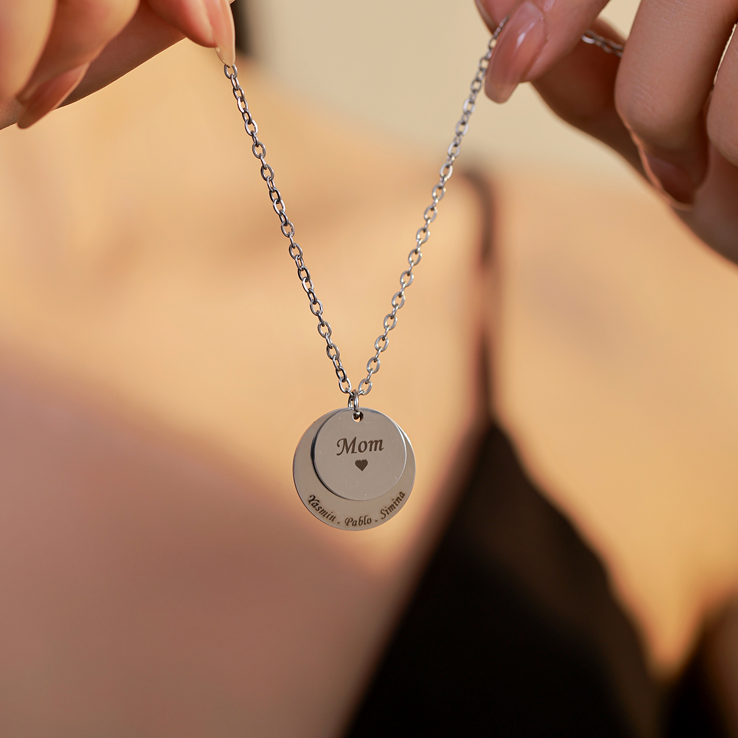 Double Disc Custom Engraved Name or Sentence Necklace