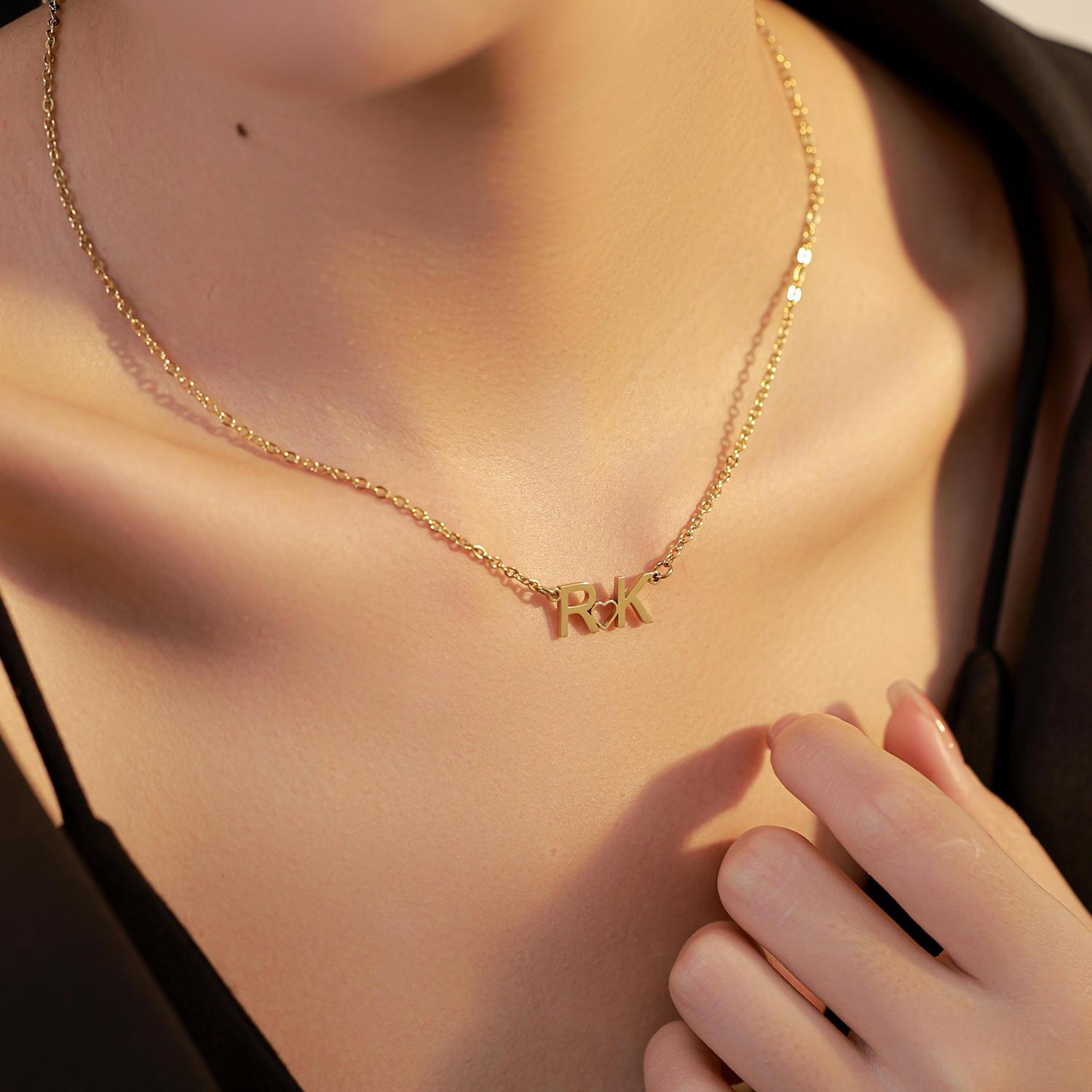 Custom Necklace with Double-Letter with Heart