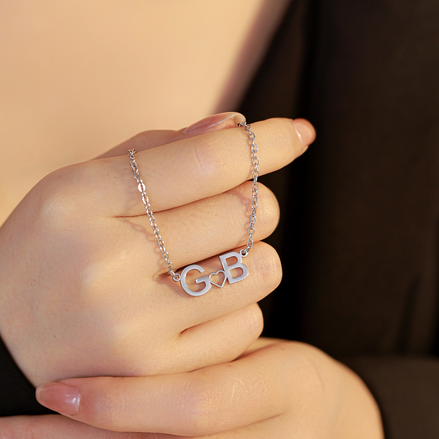 Custom Necklace with Double-Letter with Heart