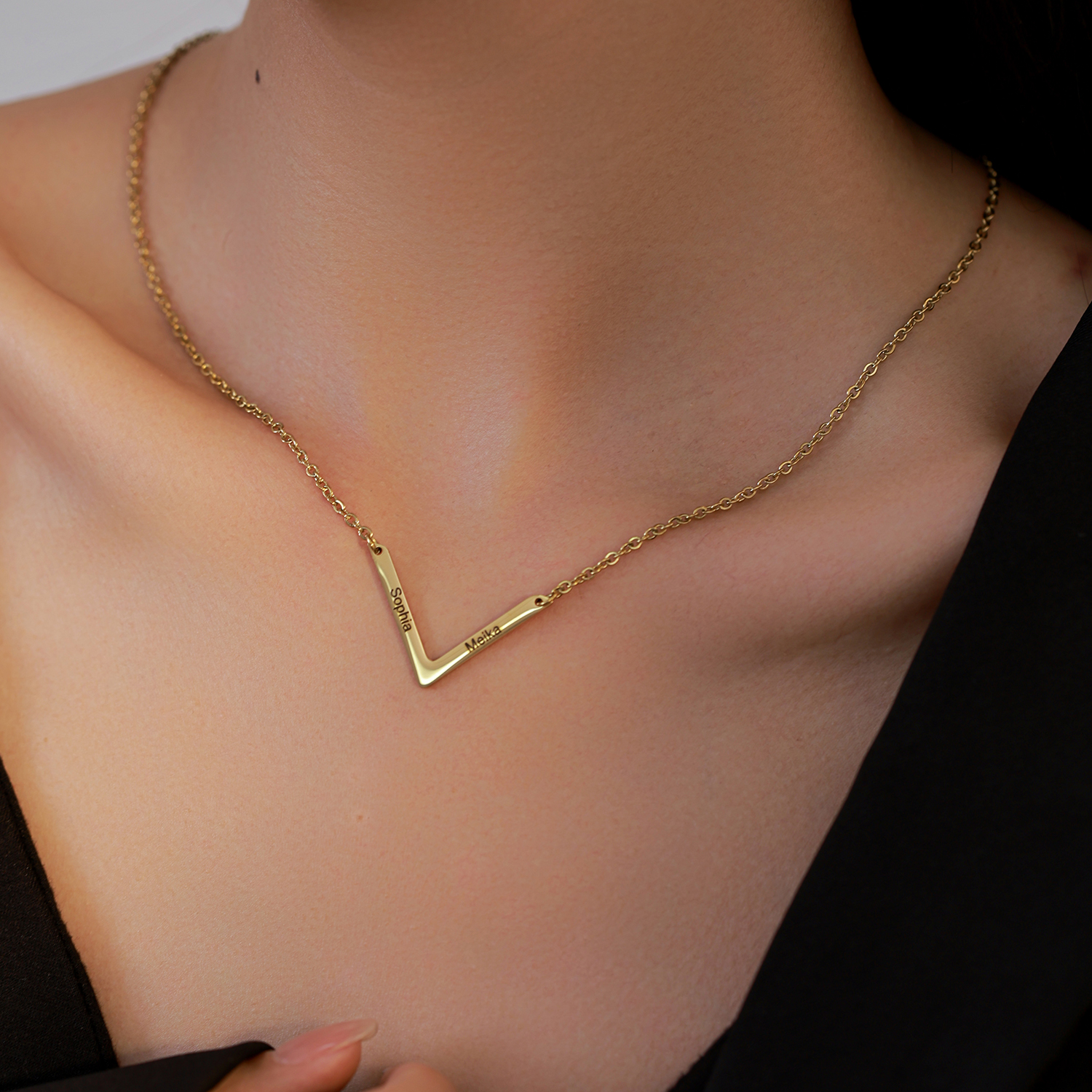 V shaped Custom Necklace with Double Names
