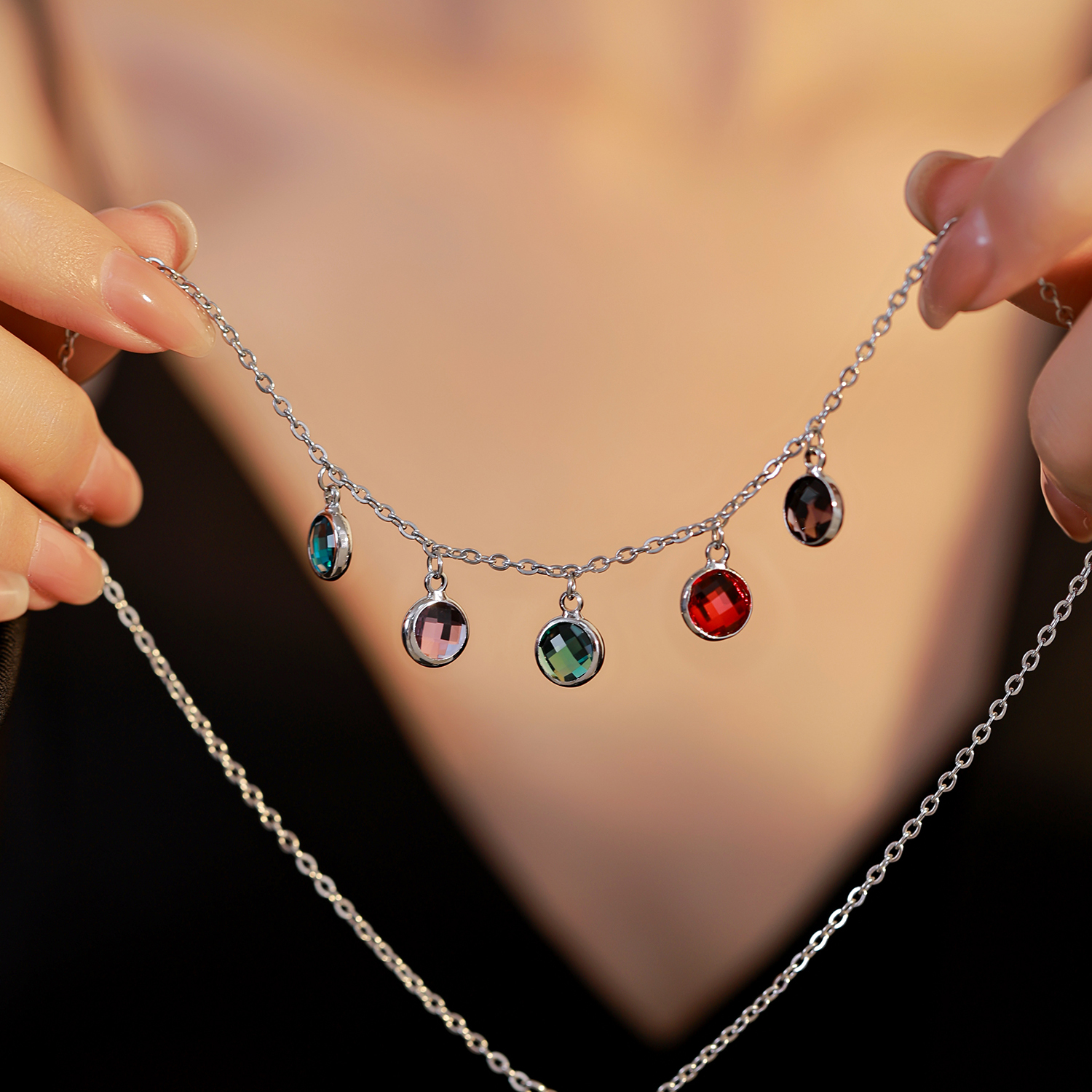Custom Colored Birthstone Necklace