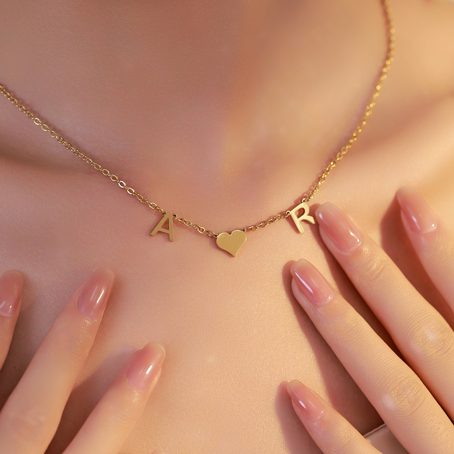 Custom Necklace with Heart in the Middle of Two Letters Gift for Lovers