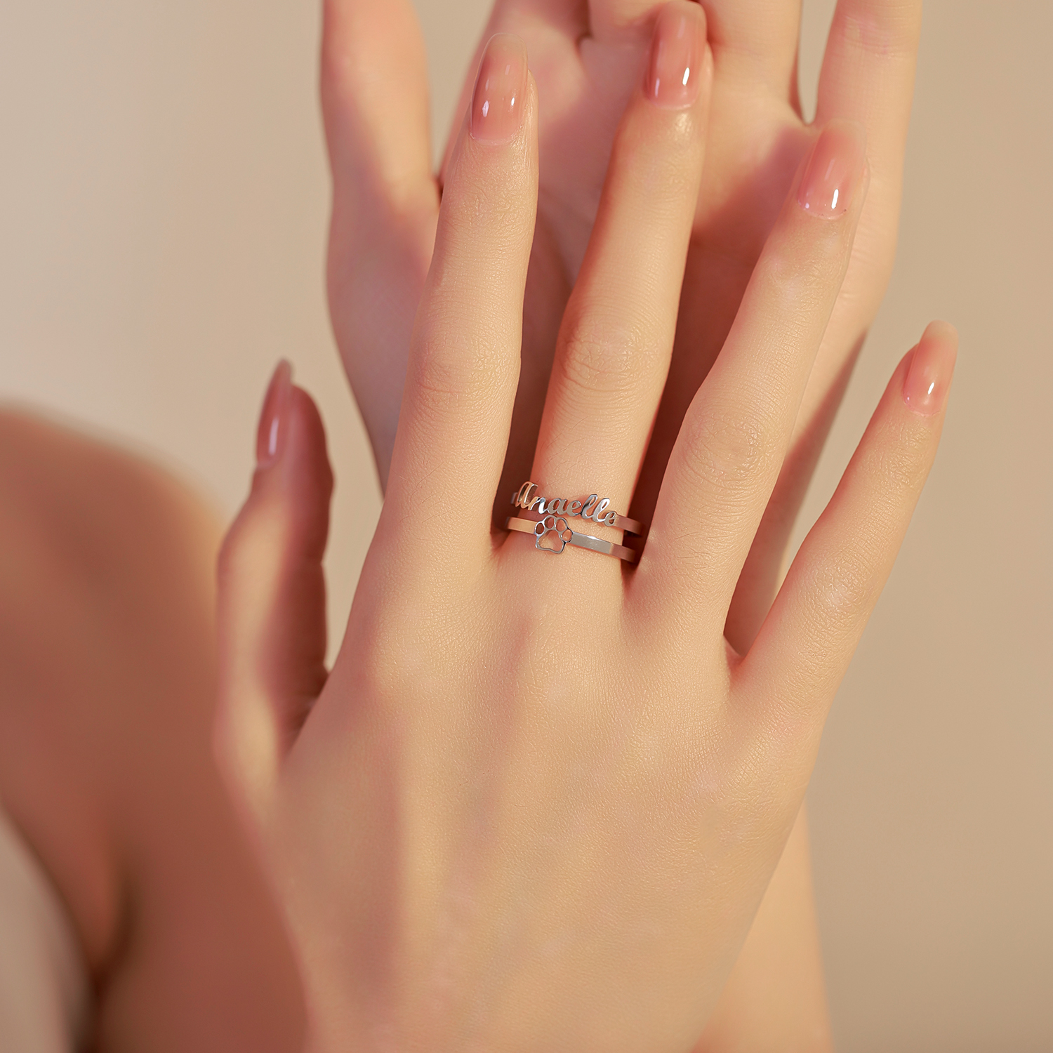 [Copy]Custom Single Name Birthstone Ring with Open Design