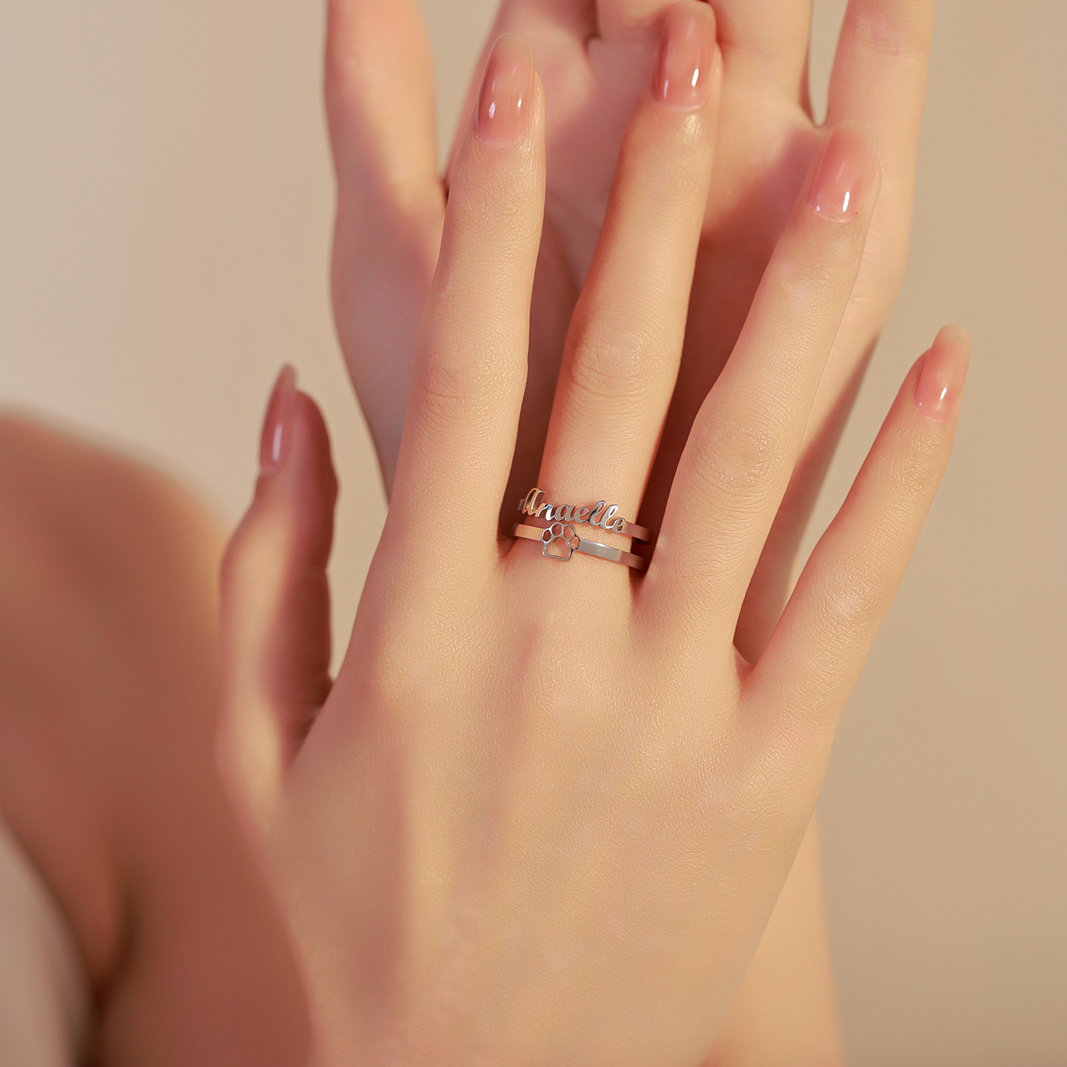 [Copy]Custom Single Name Birthstone Ring with Open Design