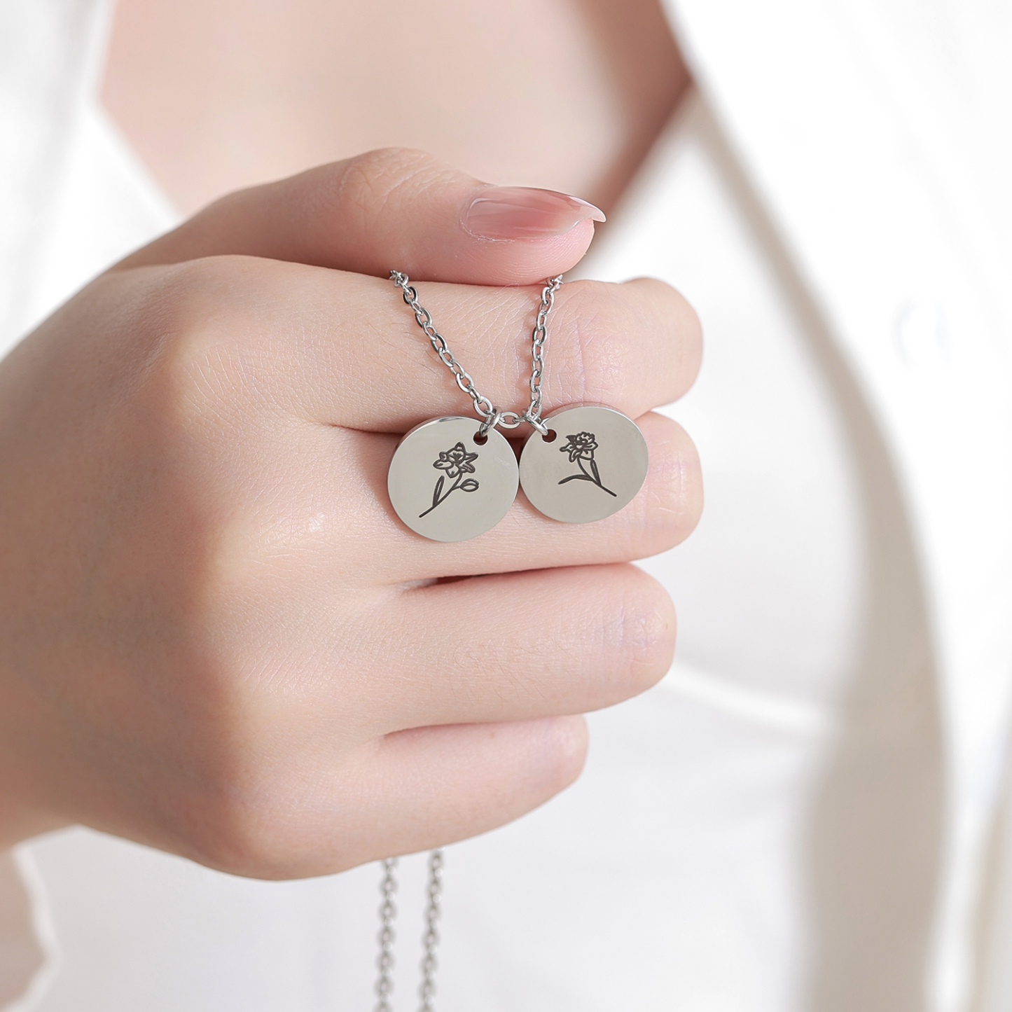 Custom Necklace with Round Birth Flower