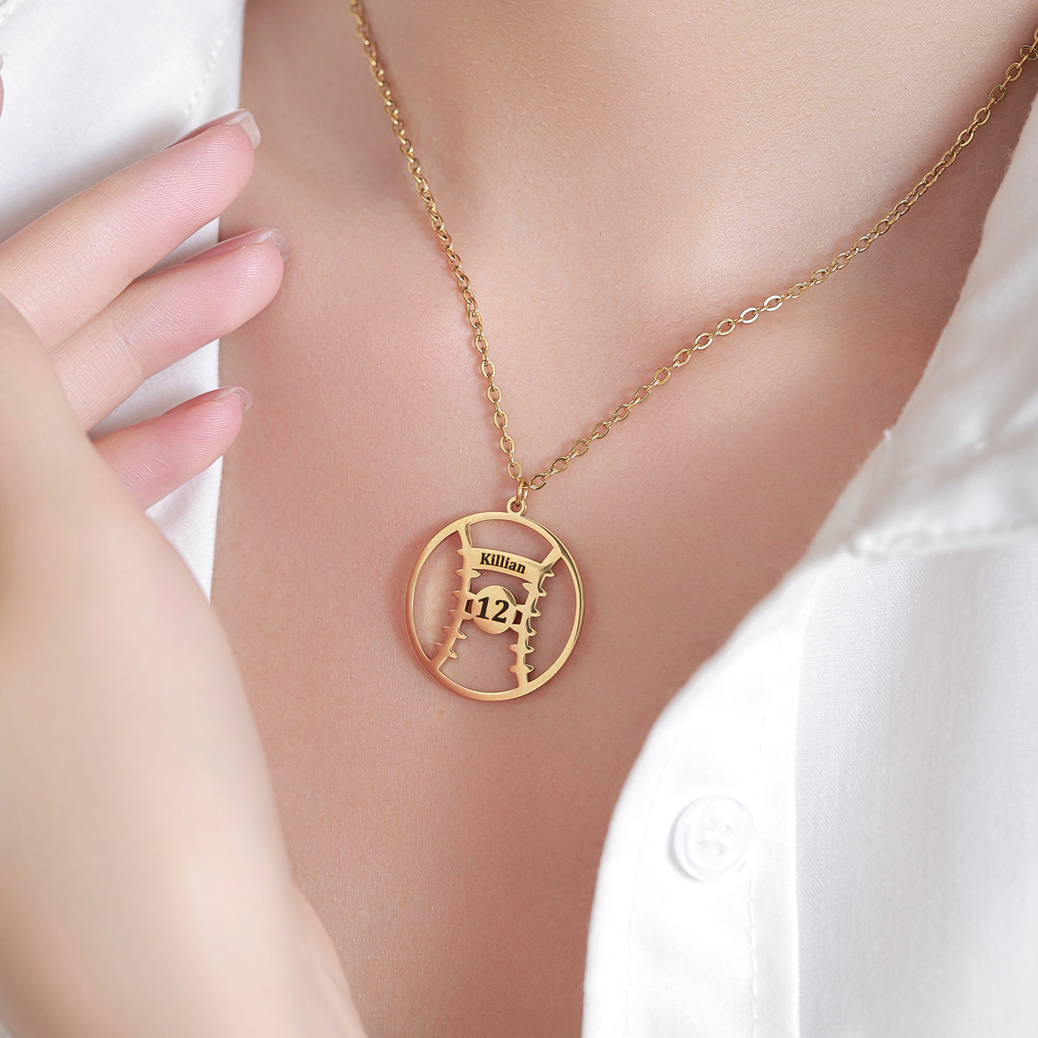 Custom Name Necklace in the Shape of Softball