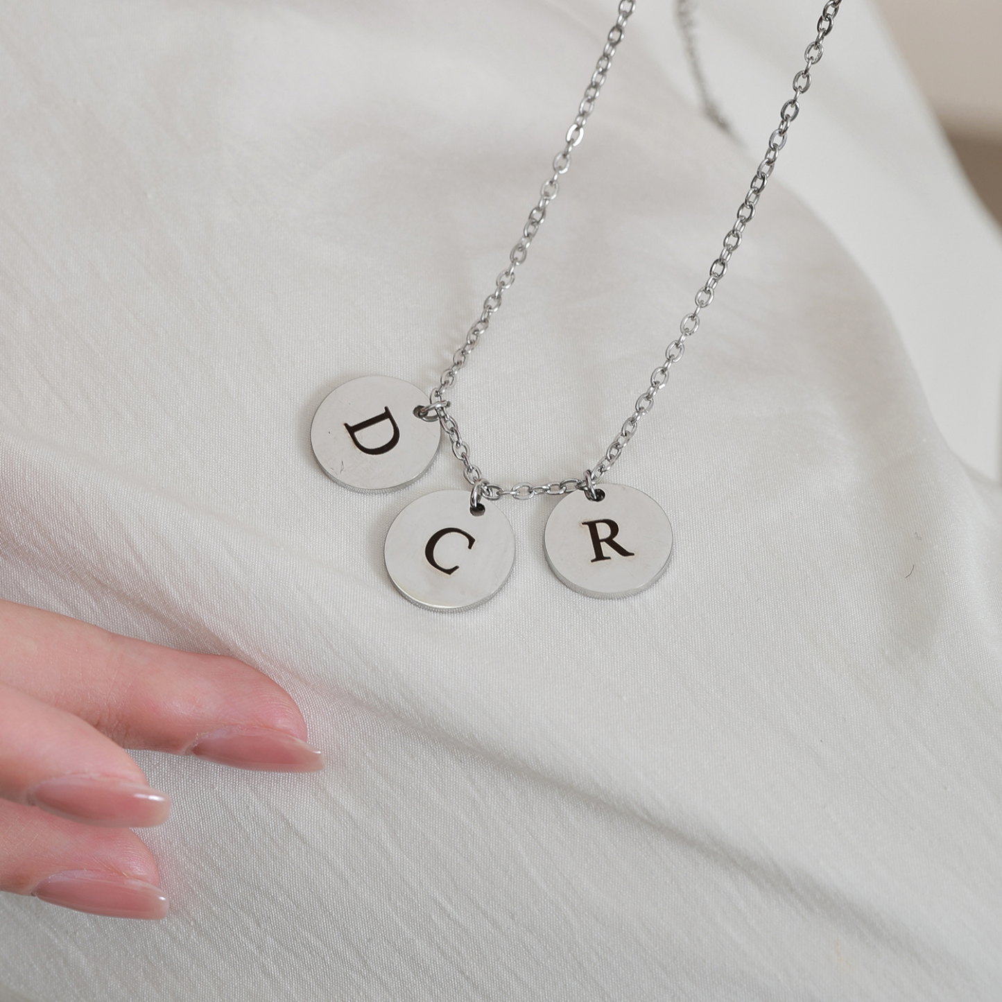 Custom Necklace with Letters Carved on Round Discs