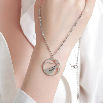 Custom Name Necklace with Basketball Pattern for Boyfriend and Father 