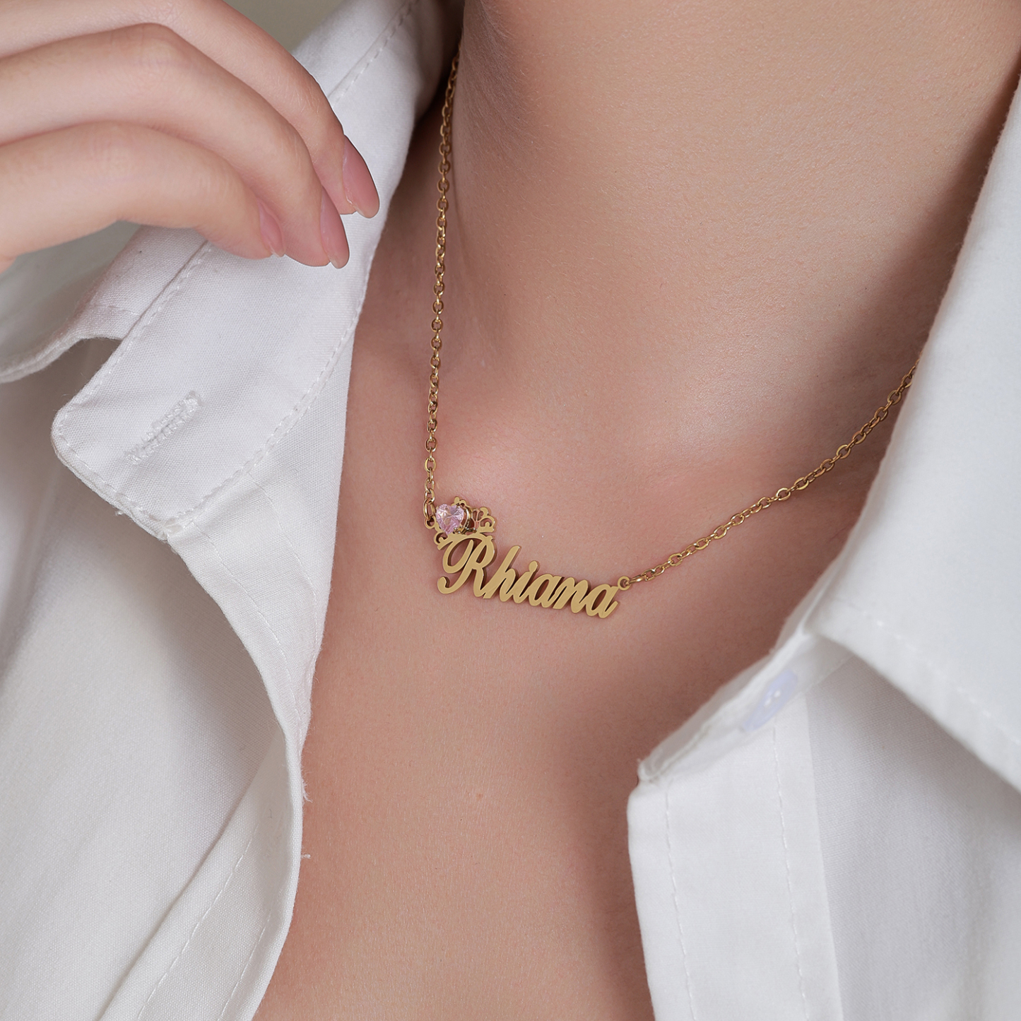 [Copy]Custom Love Filled Rhinestone Connected Necklace with Two Names