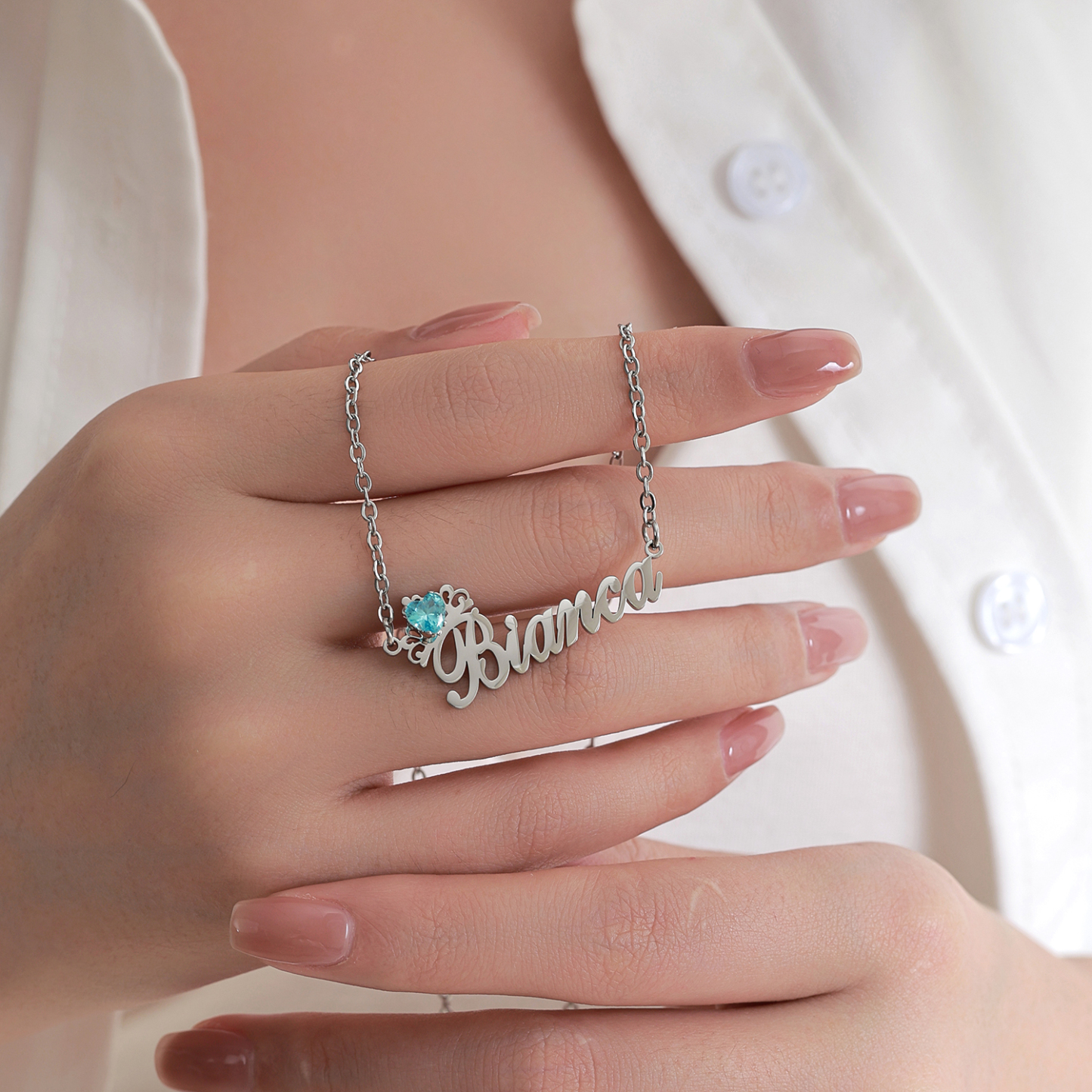 [Copy]Custom Love Filled Rhinestone Connected Necklace with Two Names