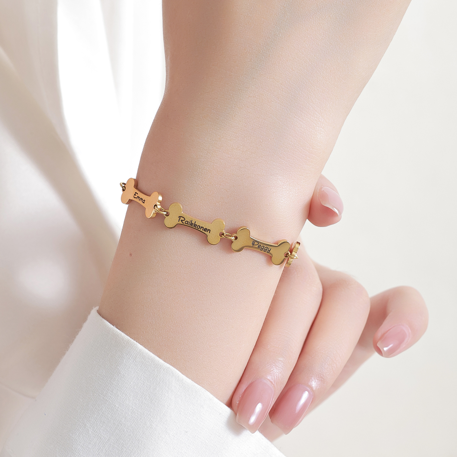 Custom Bracelet with Multiple Names on Dog Bone-shaped Pendants