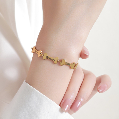 Custom Bracelet with Multiple Names on Dog Bone-shaped Pendants