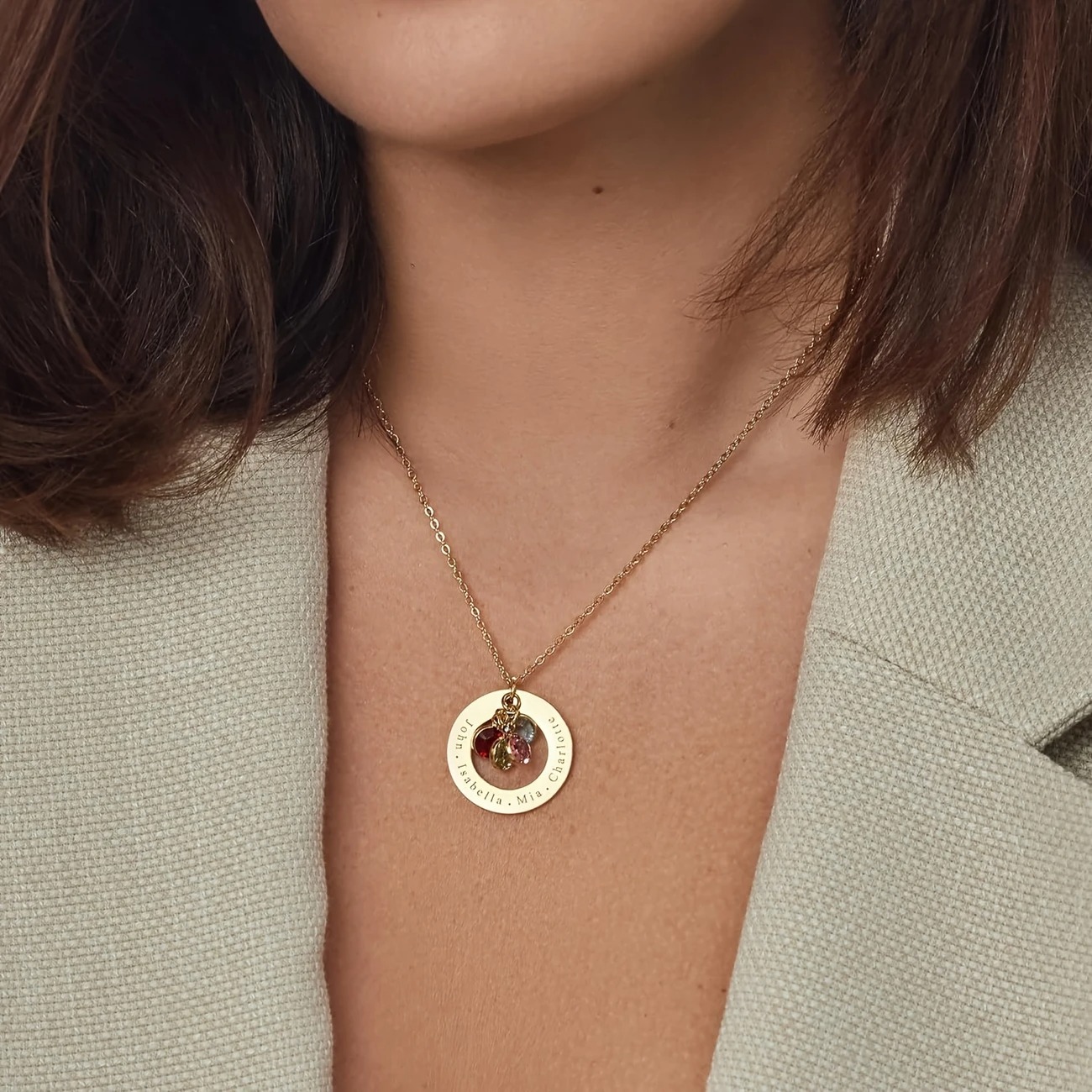 Personalized Name & Birthstone Disc Necklace