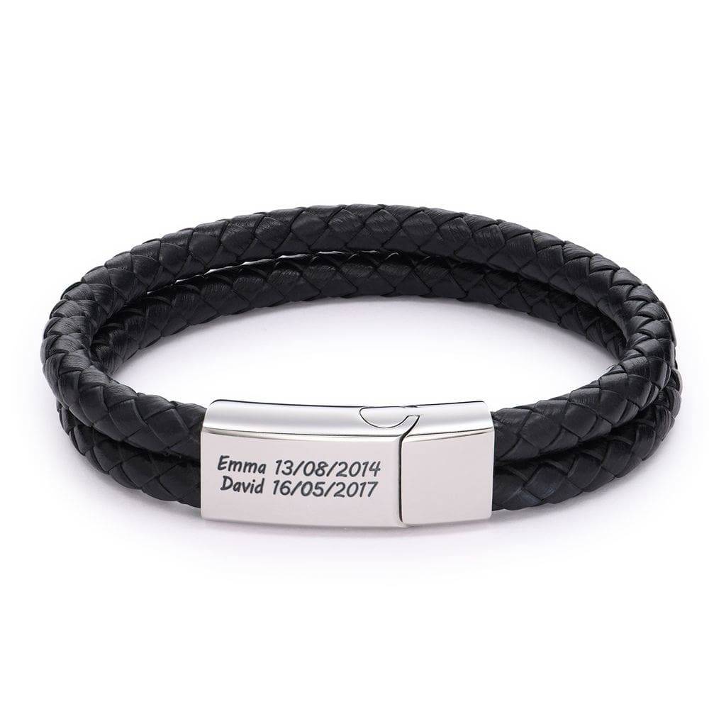 Men's Personalized Multiname Engraved Leather Cord Bracelet