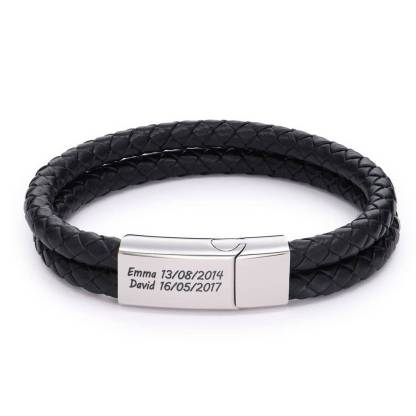 Men's Personalized Multiname Engraved Leather Cord Bracelet