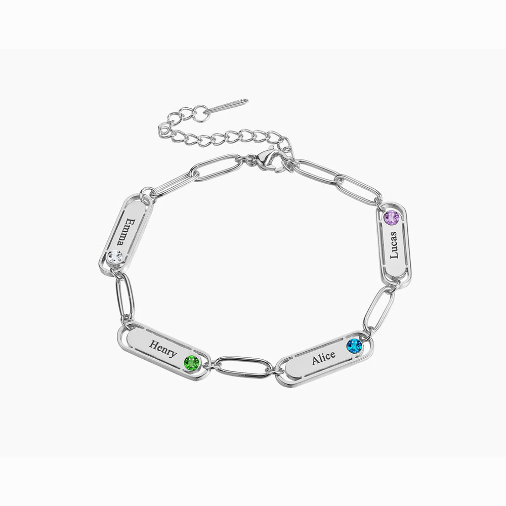 Custom Name Engraved Bracelet with Birthstone