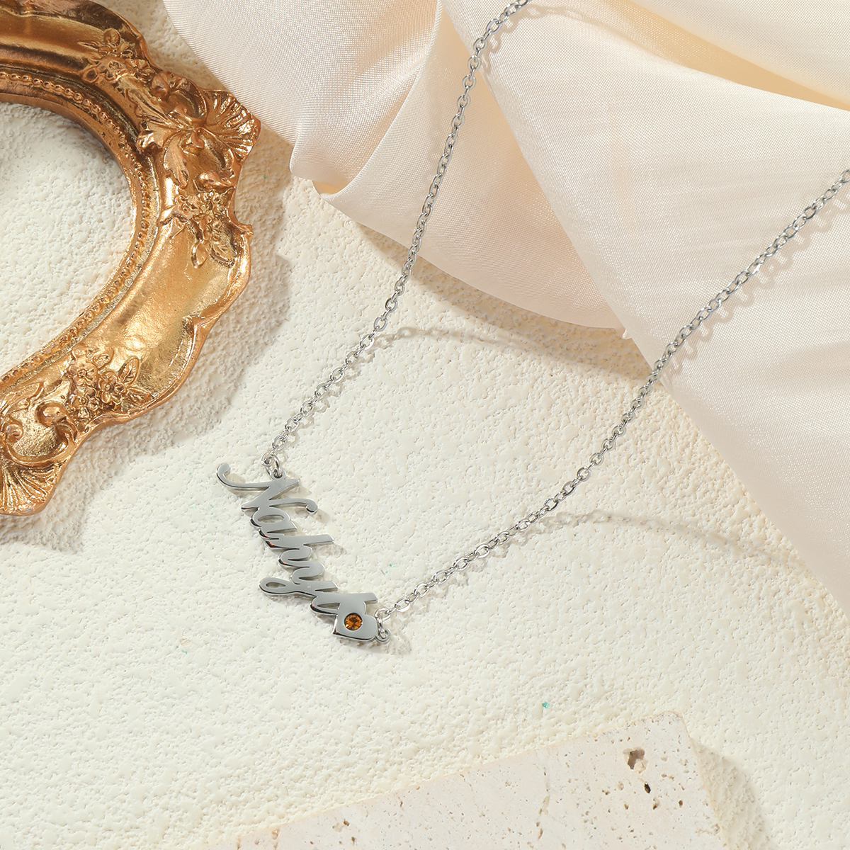 [Copy]Custom Rabbit Shaped With Name Birthstone Necklace