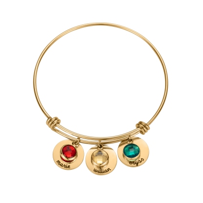 Custom Engraved Family Names Bracelets with Birthstones