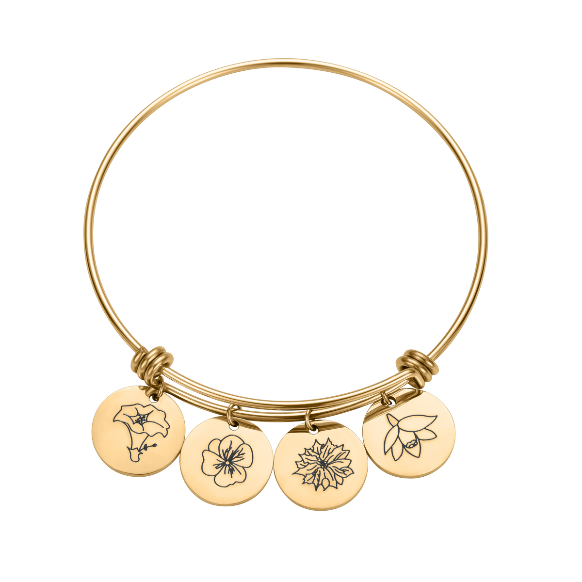  Custom Engraved Birthflower Bracelet of Disc Shape 