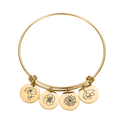  Custom Engraved Birthflower Bracelet of Disc Shape 