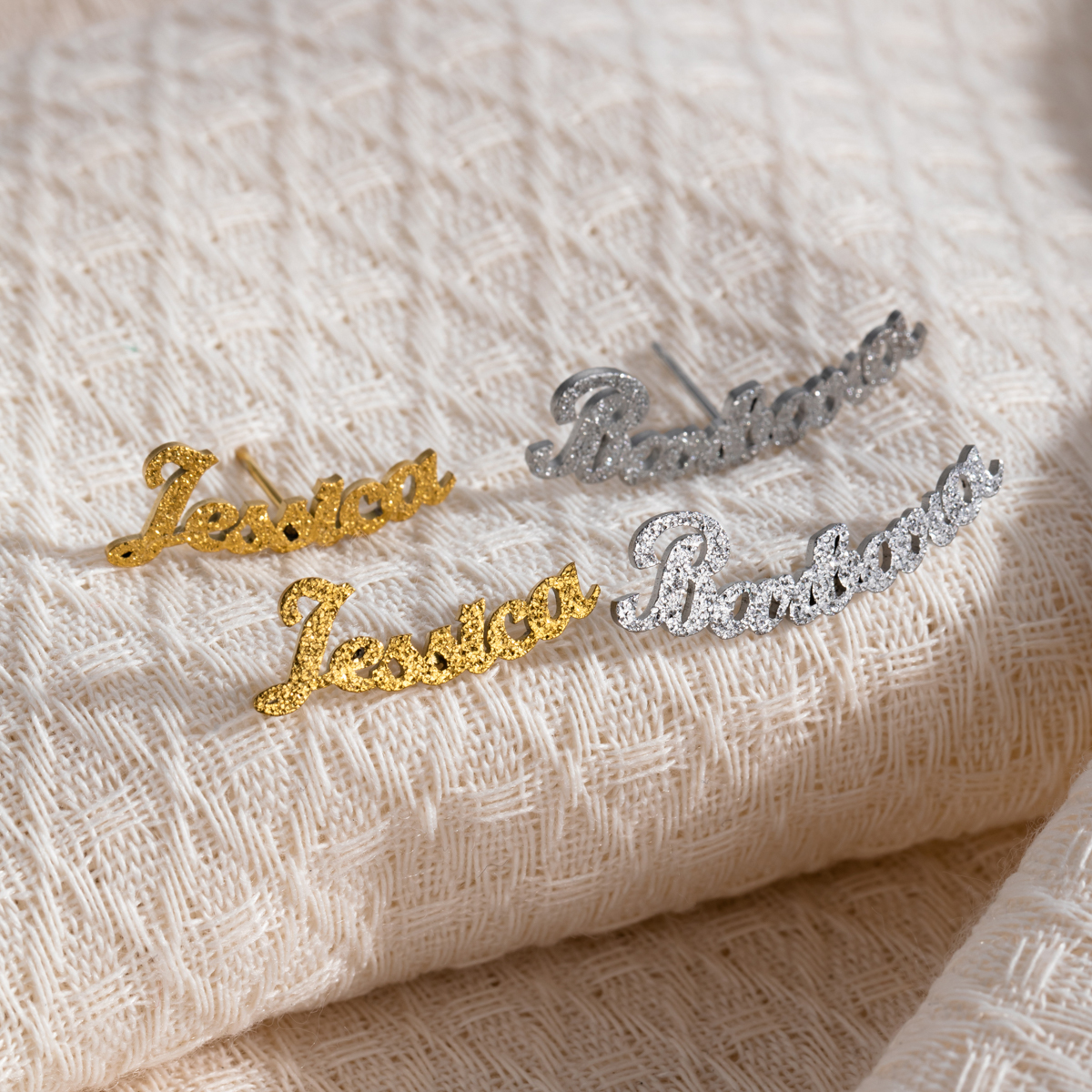 Sand-Pressed Customized Name Earrings