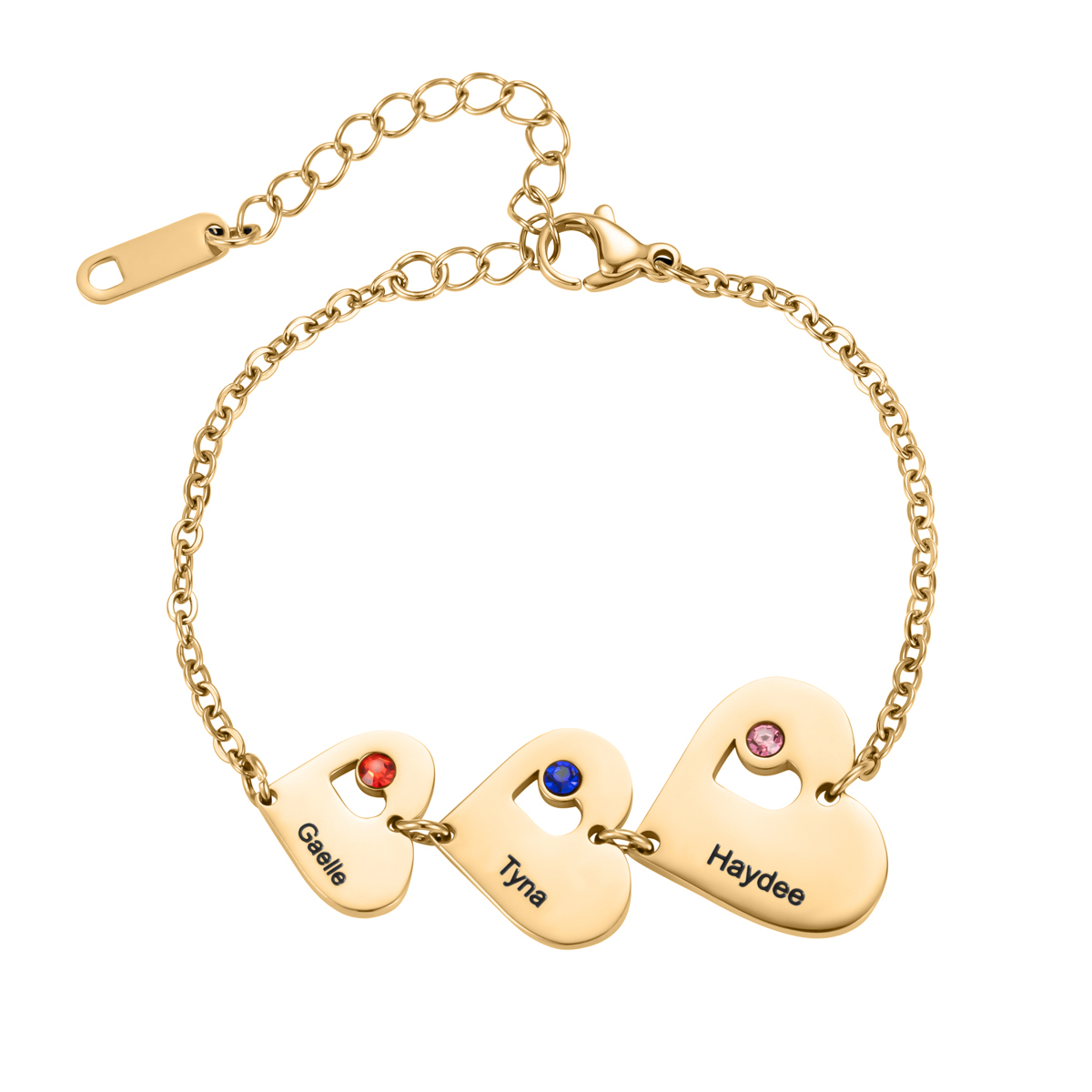 Customized Bracelet with Multiple Names, Hearts and Birthstones