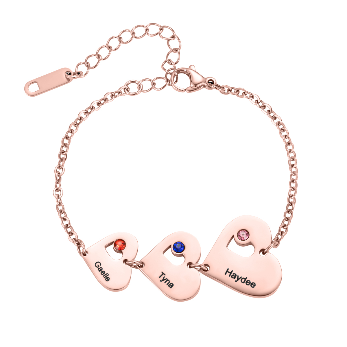 Customized Bracelet with Multiple Names, Hearts and Birthstones