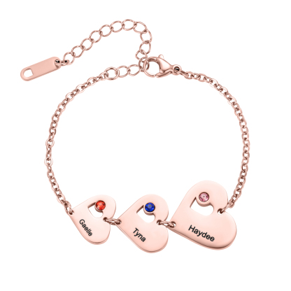 Customized Bracelet with Multiple Names, Hearts and Birthstones