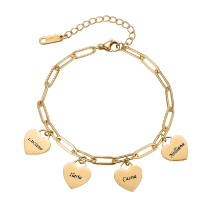 Custom Family Bracelet with Multiple Names and Heart Carvings